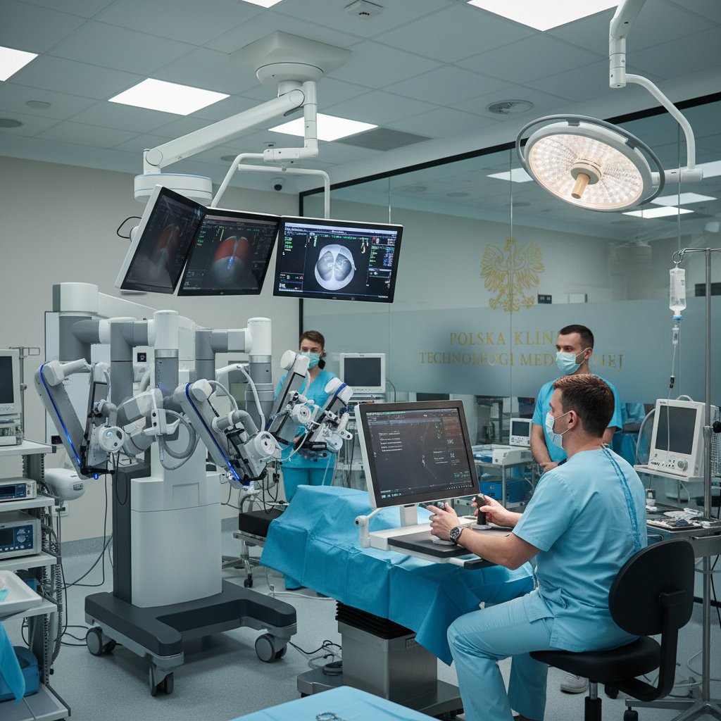 Nowoczesny robot chirurgiczny podczas operacji w polskiej klinice, zaawansowana technologia