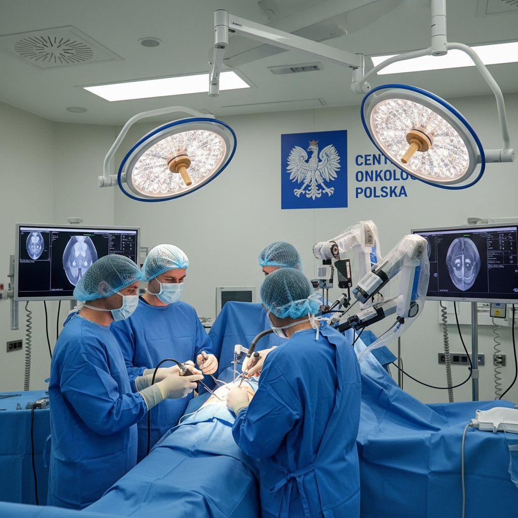 Zespół operacyjny wykonujący zabieg mammoplastyki z nowoczesnym sprzętem w polskiej klinice