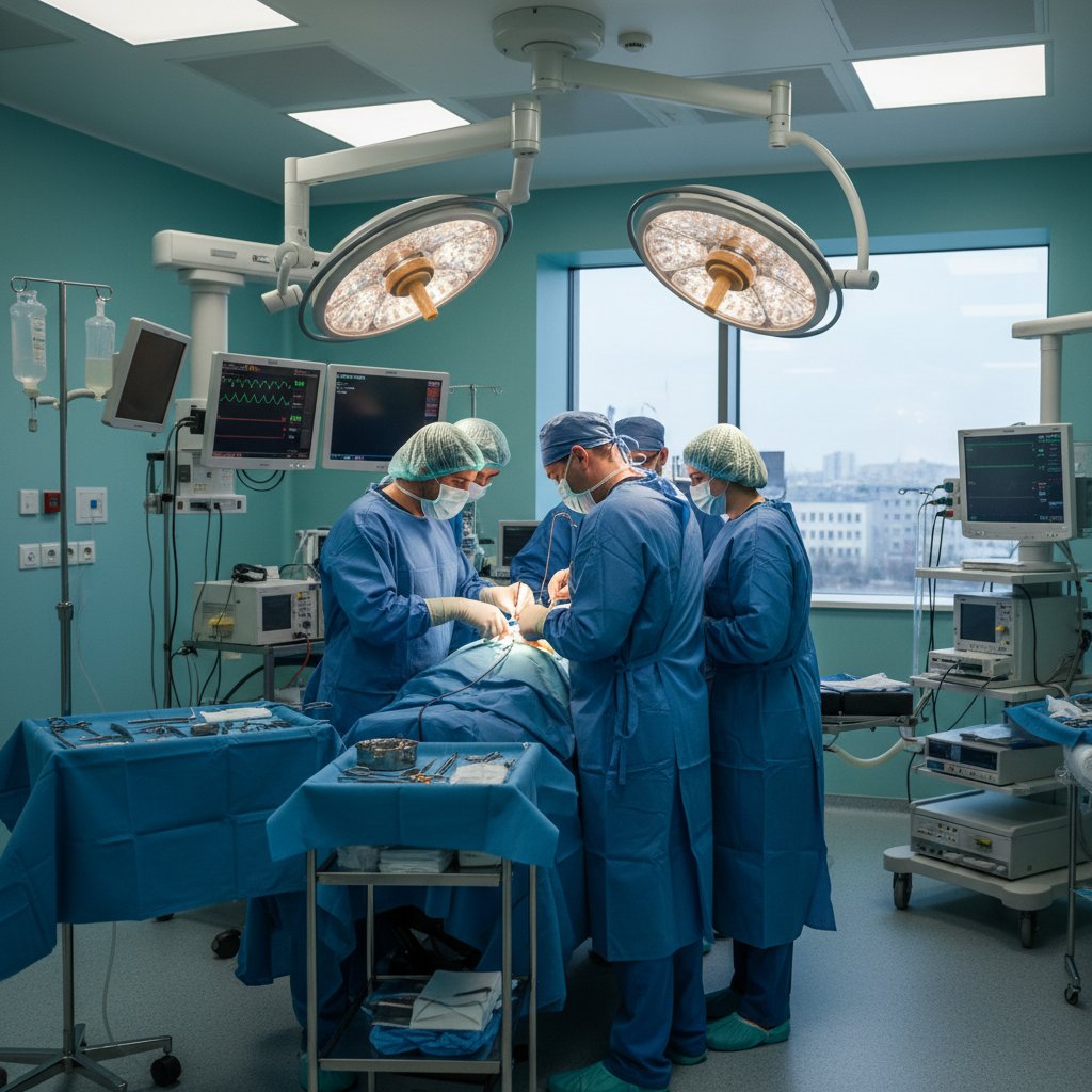 Zespół chirurgów podczas operacji resekcji w polskiej sali operacyjnej