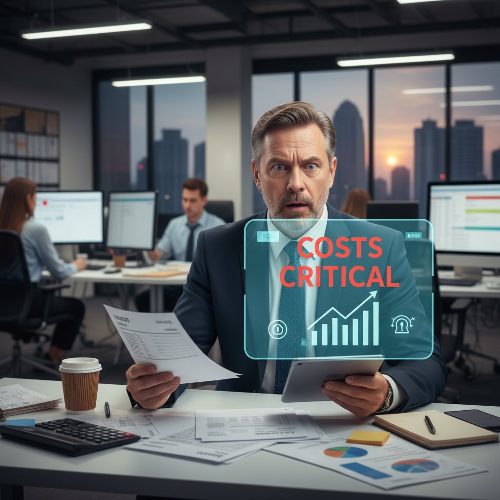 Zaskoczony księgowy przeglądający faktury, koszty CIT