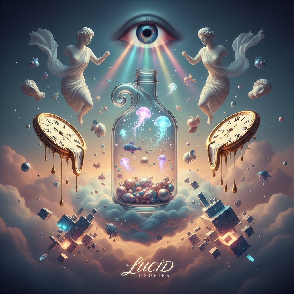 Surreal ad shoot with floating everyday objects, advertising set with dreamlike floating objects