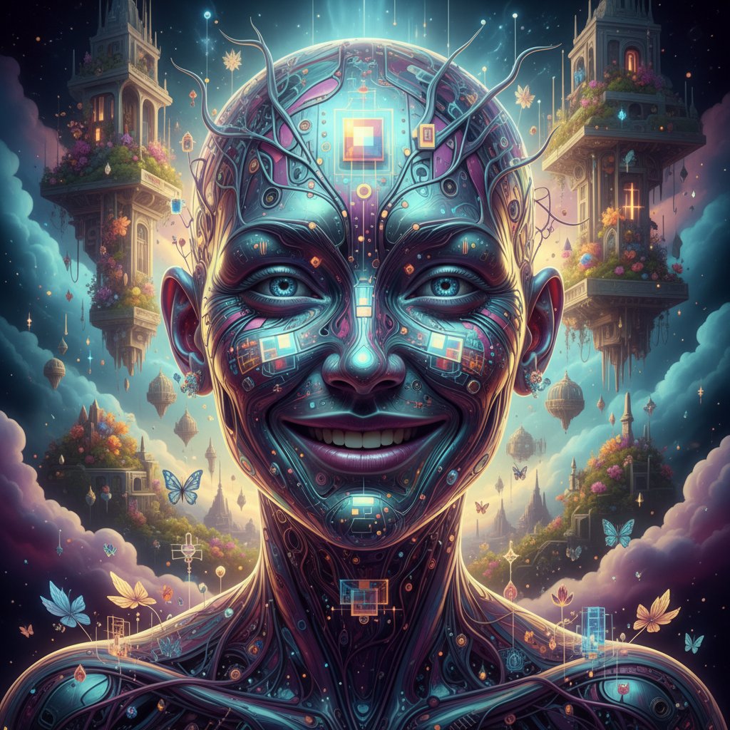 Surrealistyczny portret AI z ludzkimi cechami