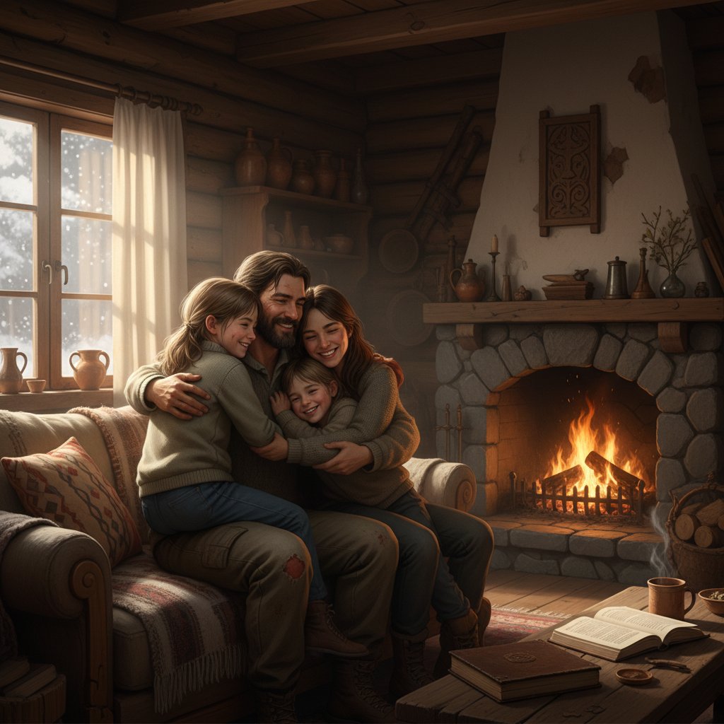 Osoba po krwotoku podpajęczynówkowym z rodziną w domu