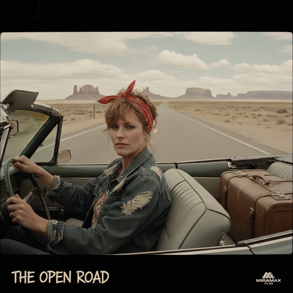 Susan Sarandon in a revolutionary 90s film, vintage tone, bold female lead, retro Hollywood vibe