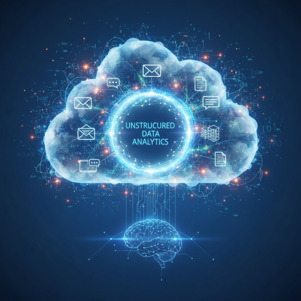 Editorial photo: swirling digital cloud of emails, chat logs, documents, dynamic and immersive, unstructured data analytics