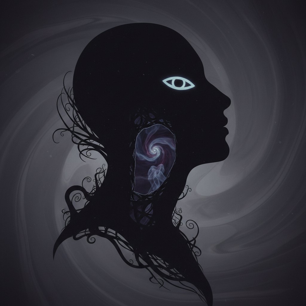 Cieniista sylwetka gardła na ciemnym tle, klimat powagi i tajemniczości – obrazująca temat nowotworów gardła