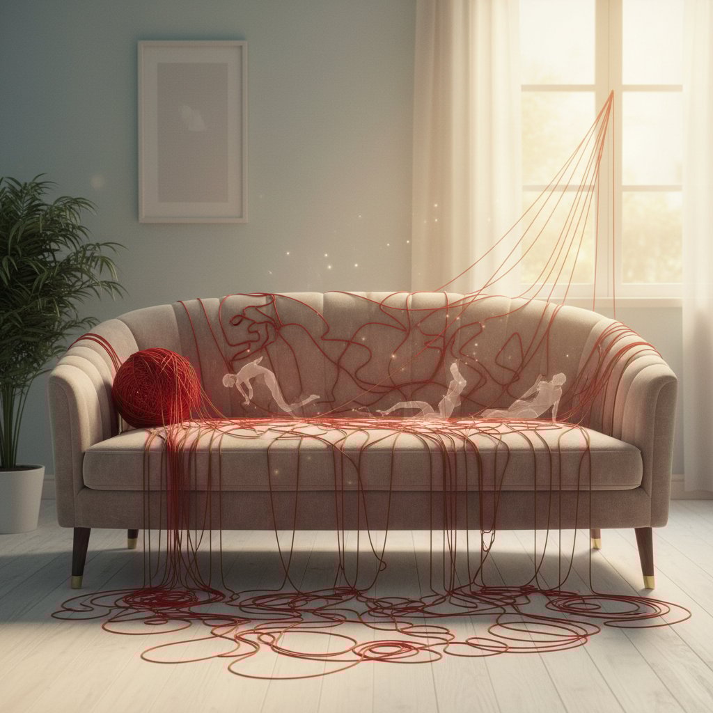 Symboliczne przedstawienie rozplątywania mitów o asertywności