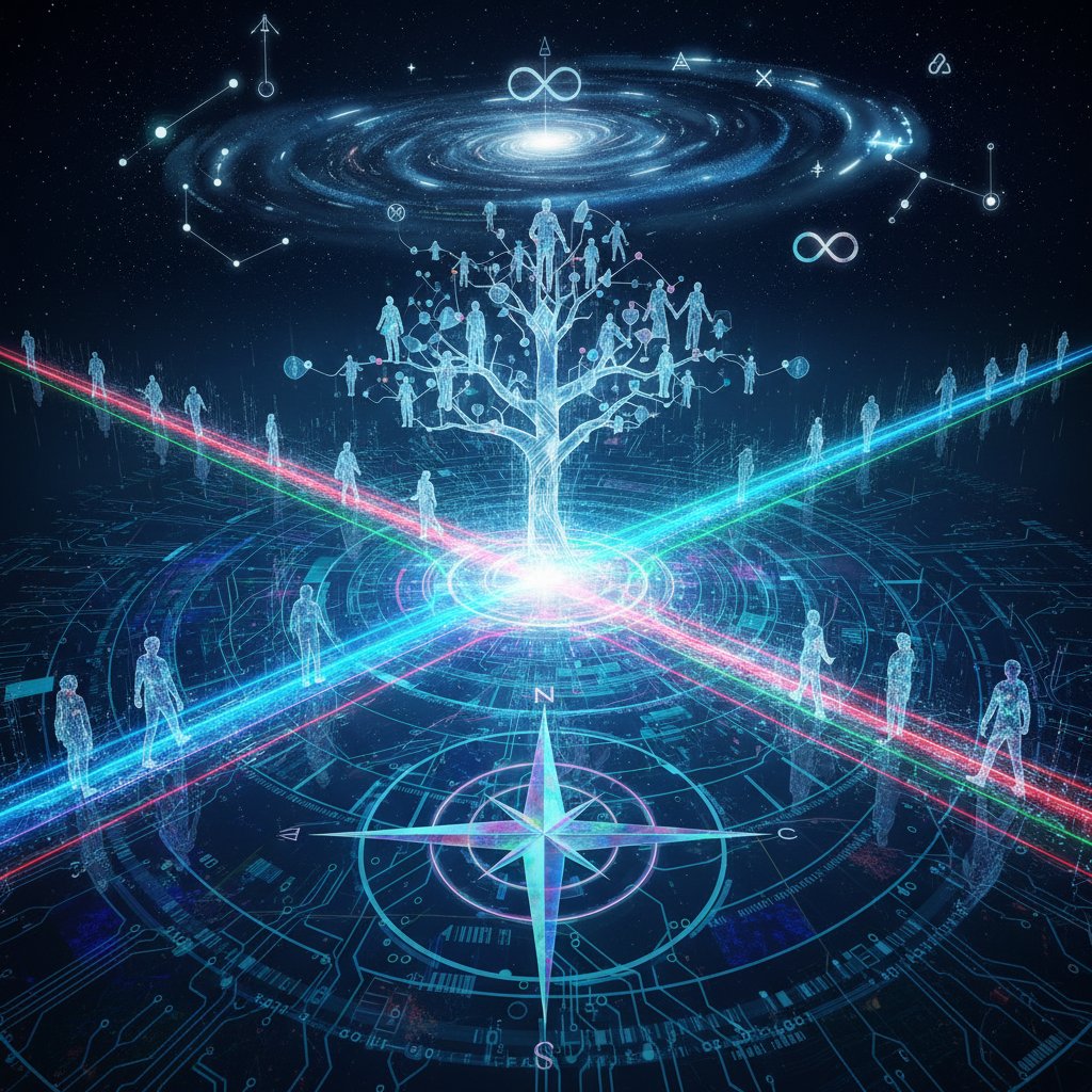 Symboliczne skrzyżowanie dróg, gdzie ścieżka cyfrowa łączy się z ludzką - metafora skutecznej automatyzacji