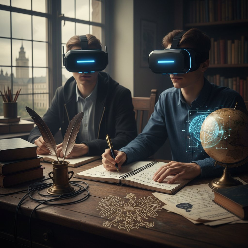 Kontrast między nowoczesną symulacją edukacyjną a tradycyjną nauką w polskiej szkole