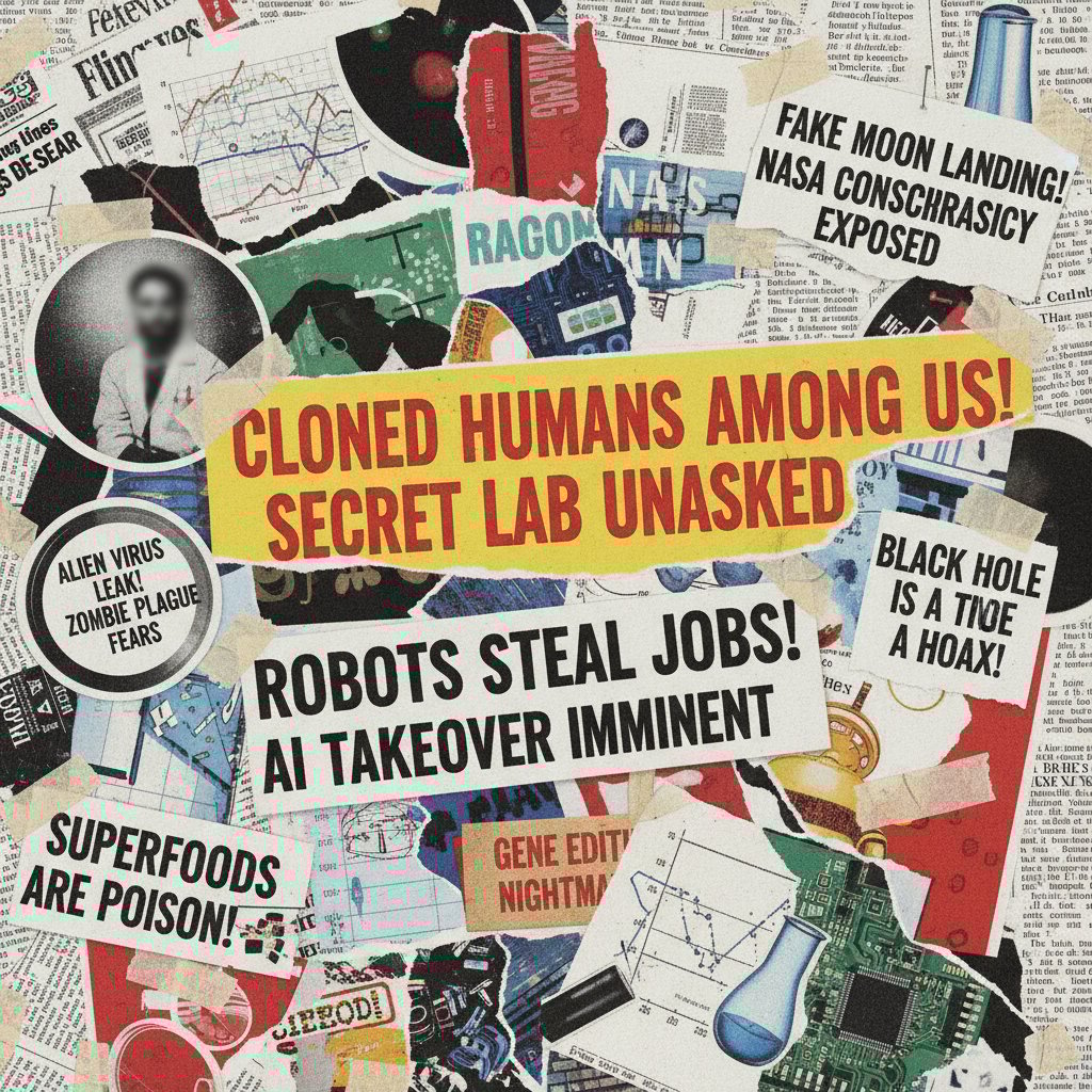 Tabloidowy kolaż dramatycznych nagłówków o błędach w analizie statystycznej