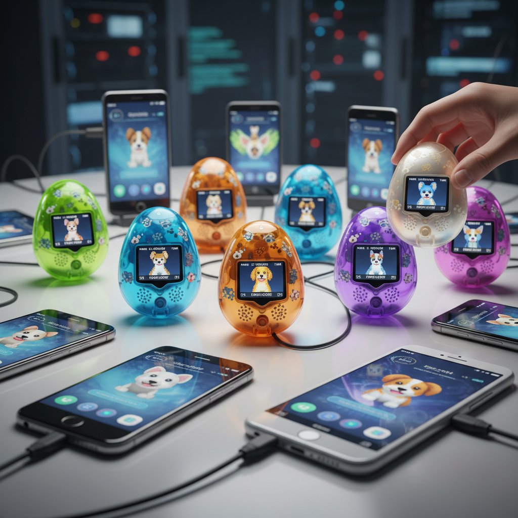 Historia cyfrowych pupili: od Tamagotchi do AI psa, zdjęcie kolekcji urządzeń i smartfonów