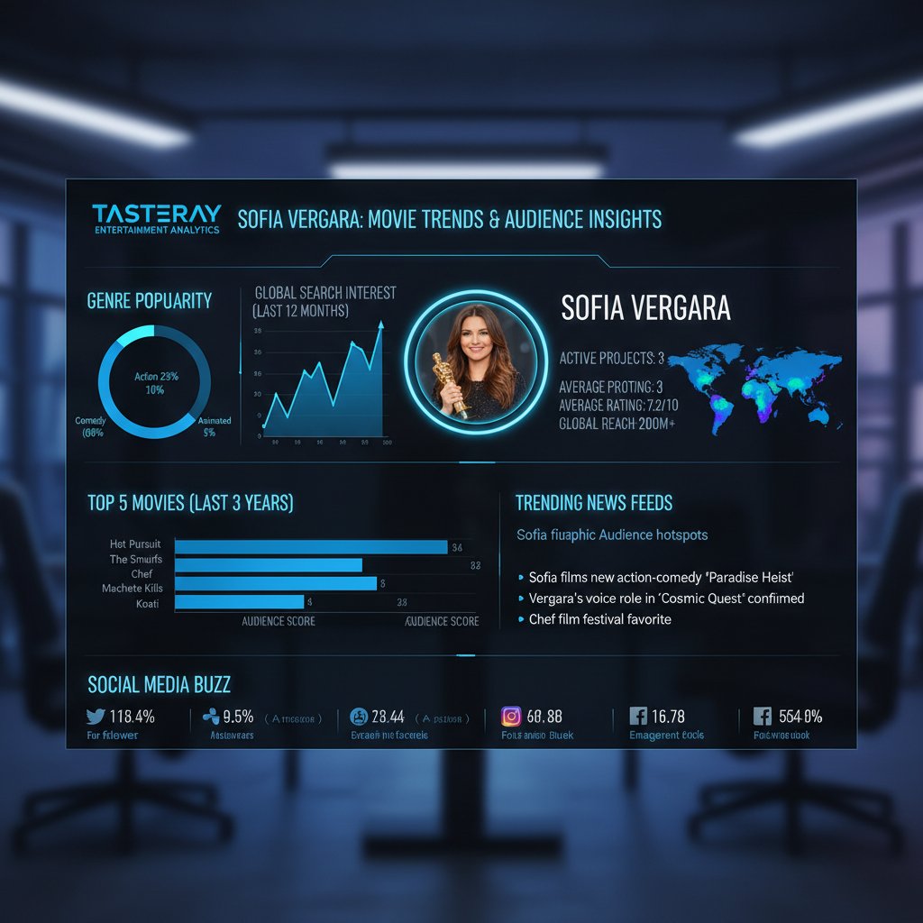 Screenshot of tasteray.com dashboard showing trending Sofia Vergara movie searches