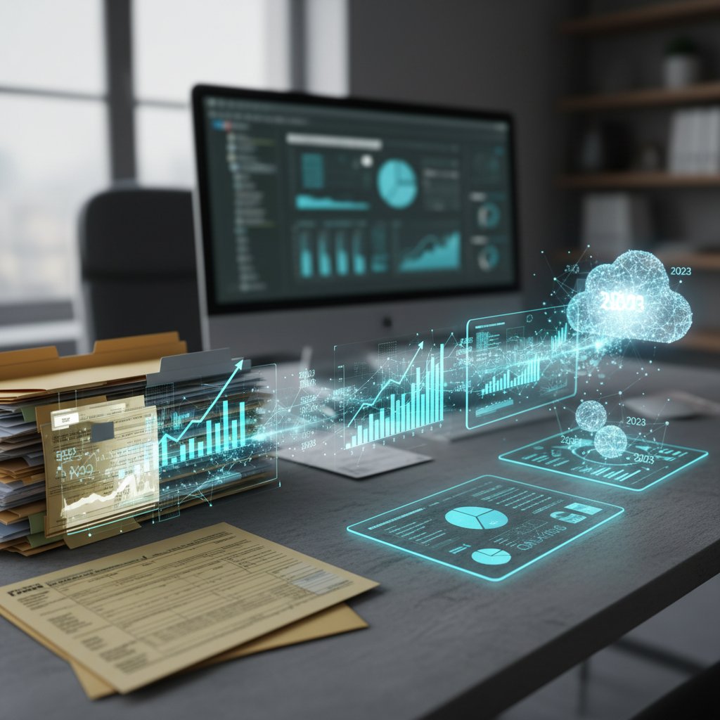 Timeline of tax documents evolving from 1920s to 2020s, illustrating increasing complexity in tax calculation