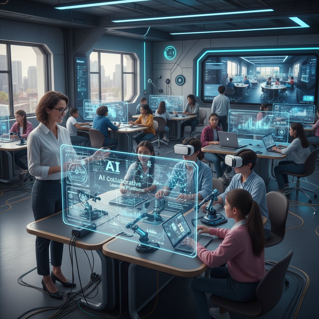 Nauczyciel i AI współpracujący przy komputerze w szkole