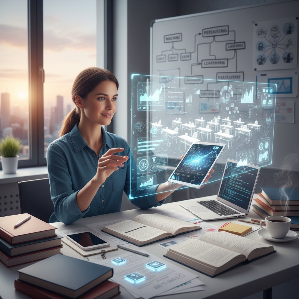 Nauczyciel korzystający z AI do przygotowania materiałów edukacyjnych