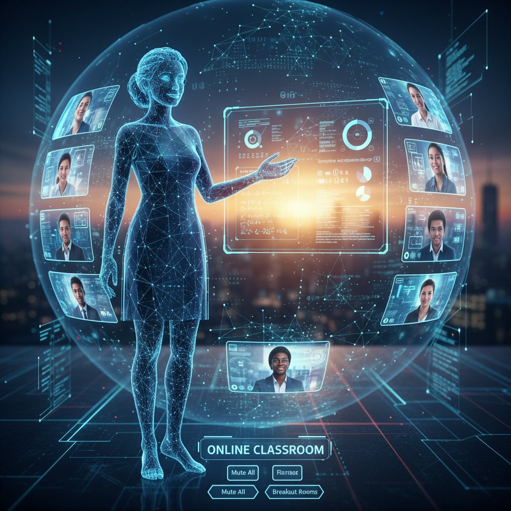 Nauczycielka korzystająca z awatara AI prowadząca zajęcia online