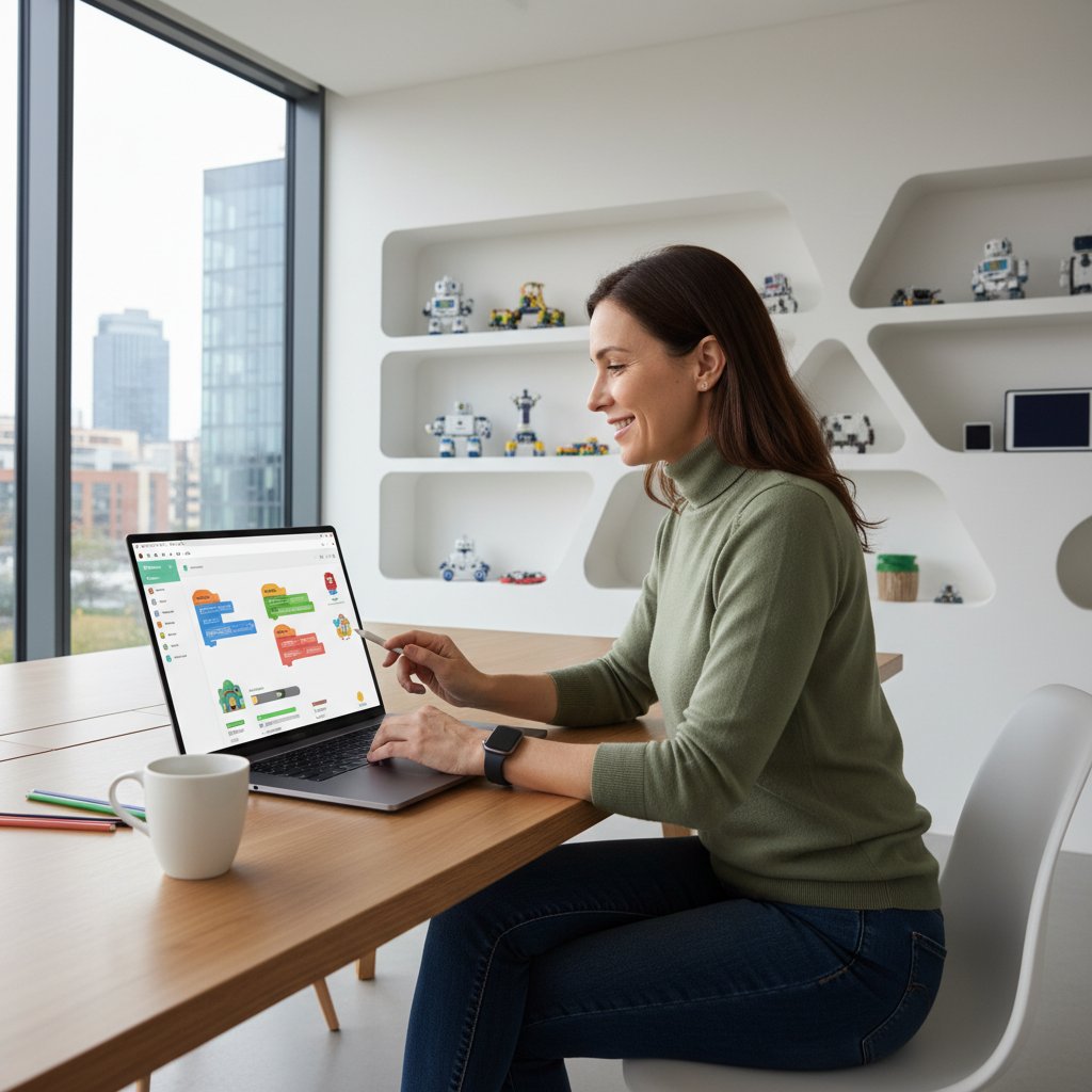 Nauczycielka tworząca grę edukacyjną na Wordwall, skupiona przy laptopie, wordwall korepetycje online
