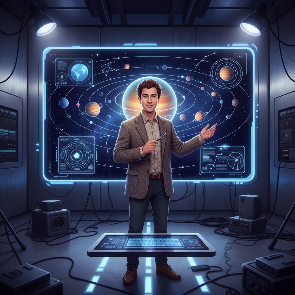 Nauczyciel pokazuje ekran z cyfrową grafiką w profesjonalnym studio