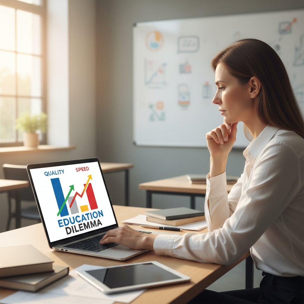 Nauczyciel analizujący porównanie jakości i szybkości na ekranie laptopa