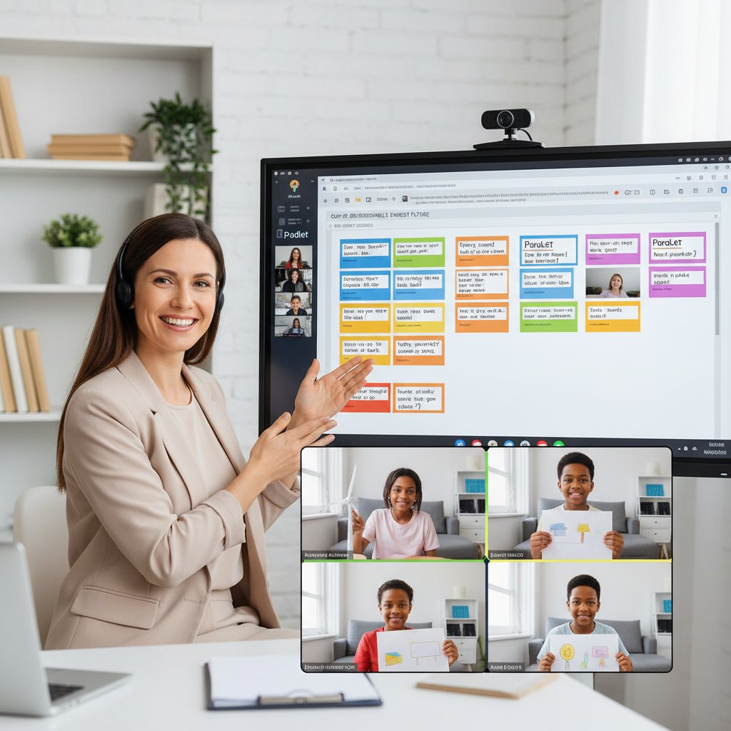 Nauczycielka prowadzi korepetycje online z Padlet – prezentacja projektu uczniowskiego