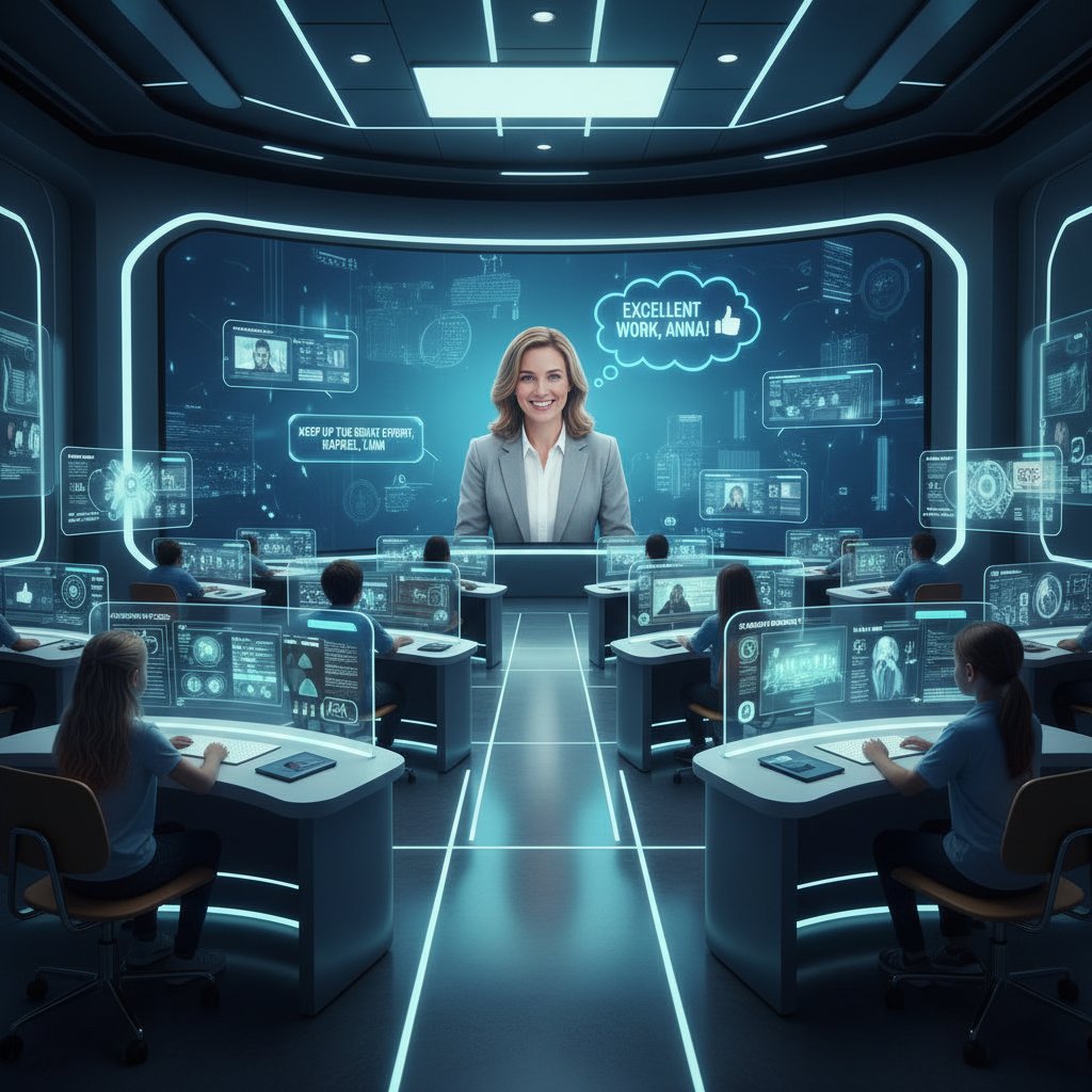 Nauczyciel przy komputerze podczas wideokonferencji z uczniami, ekran z widocznym arkuszem oceny