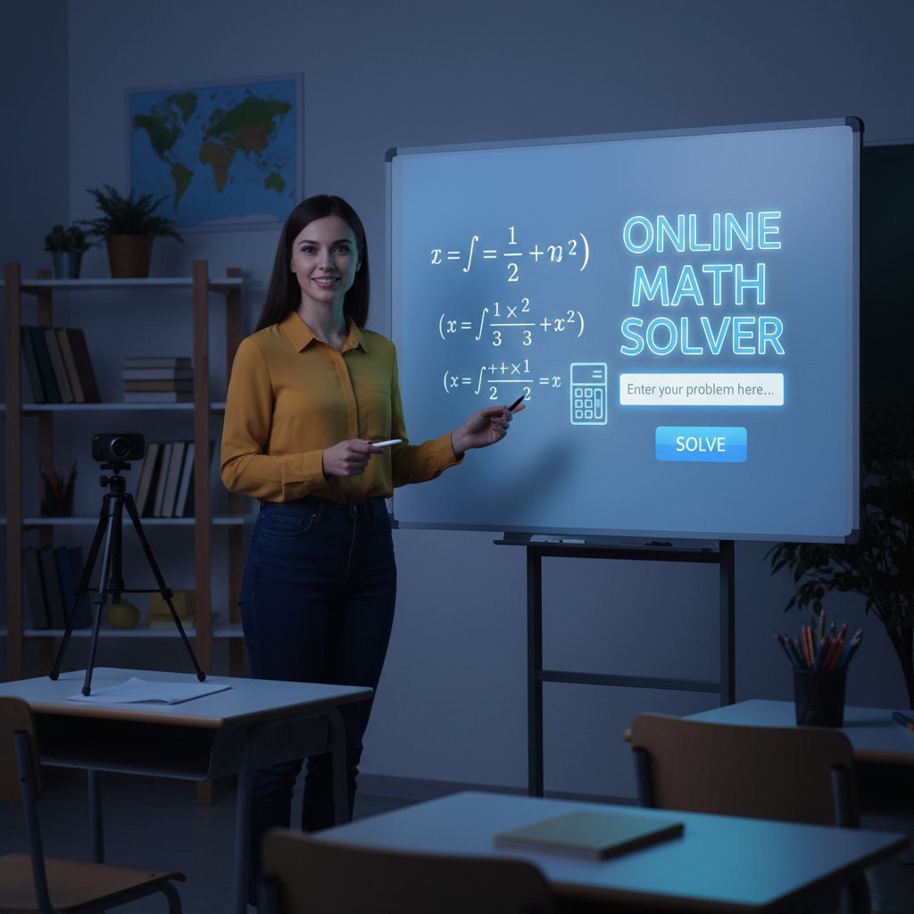 Nauczyciel prezentuje narzędzie do układów równań na lekcji matematyki, solver matematyczny