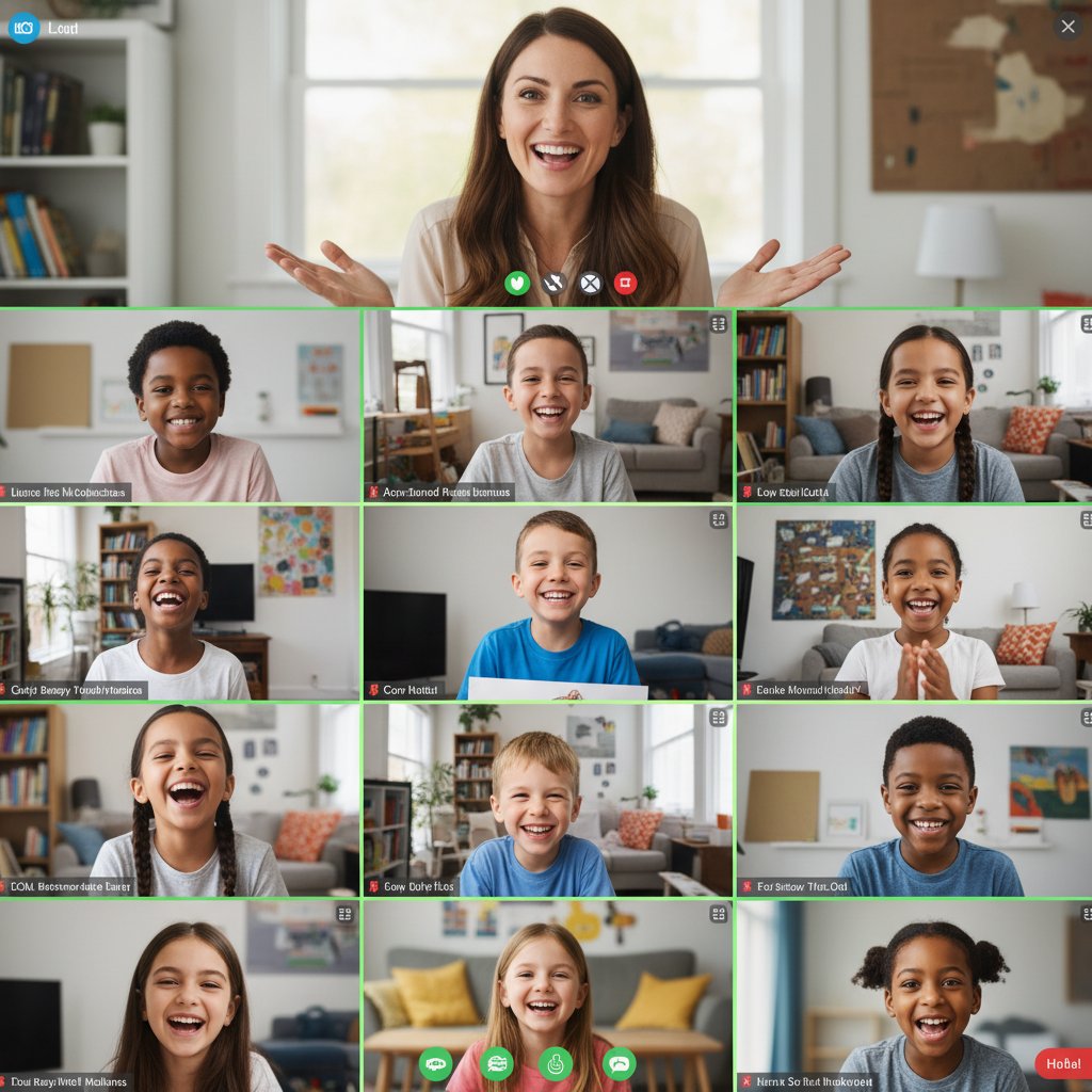 Nauczyciel i klasa podczas angażującej lekcji online