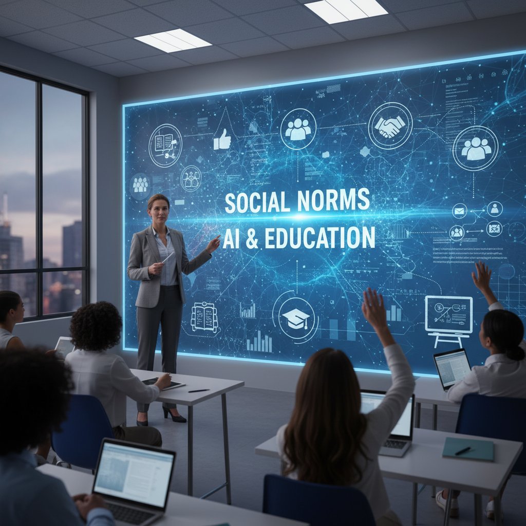 Zdjęcie wykładowcy prowadzącego zajęcia z AI w tle – symbol nowoczesnych norm edukacyjnych i społecznych