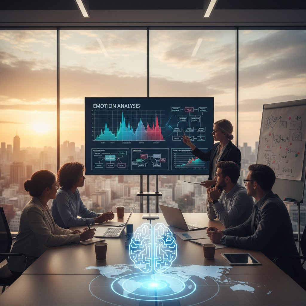 Zespół wdrażający AI do analizy emocji, planowanie pierwszych kroków na tablicy