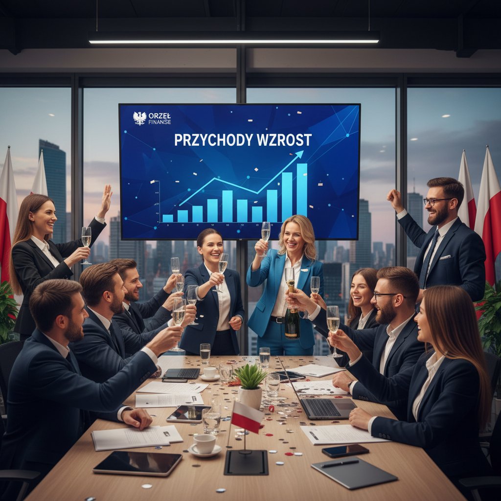 Zespół świętujący wzrost przychodów po udanym wdrożeniu nowoczesnej strategii w polskiej firmie