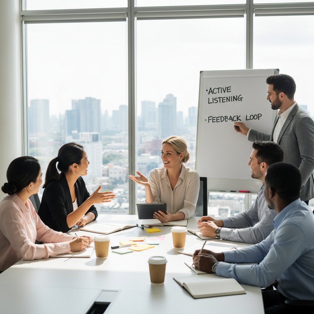 Zespół ćwiczący komunikację, warsztaty, współpraca, praktyka