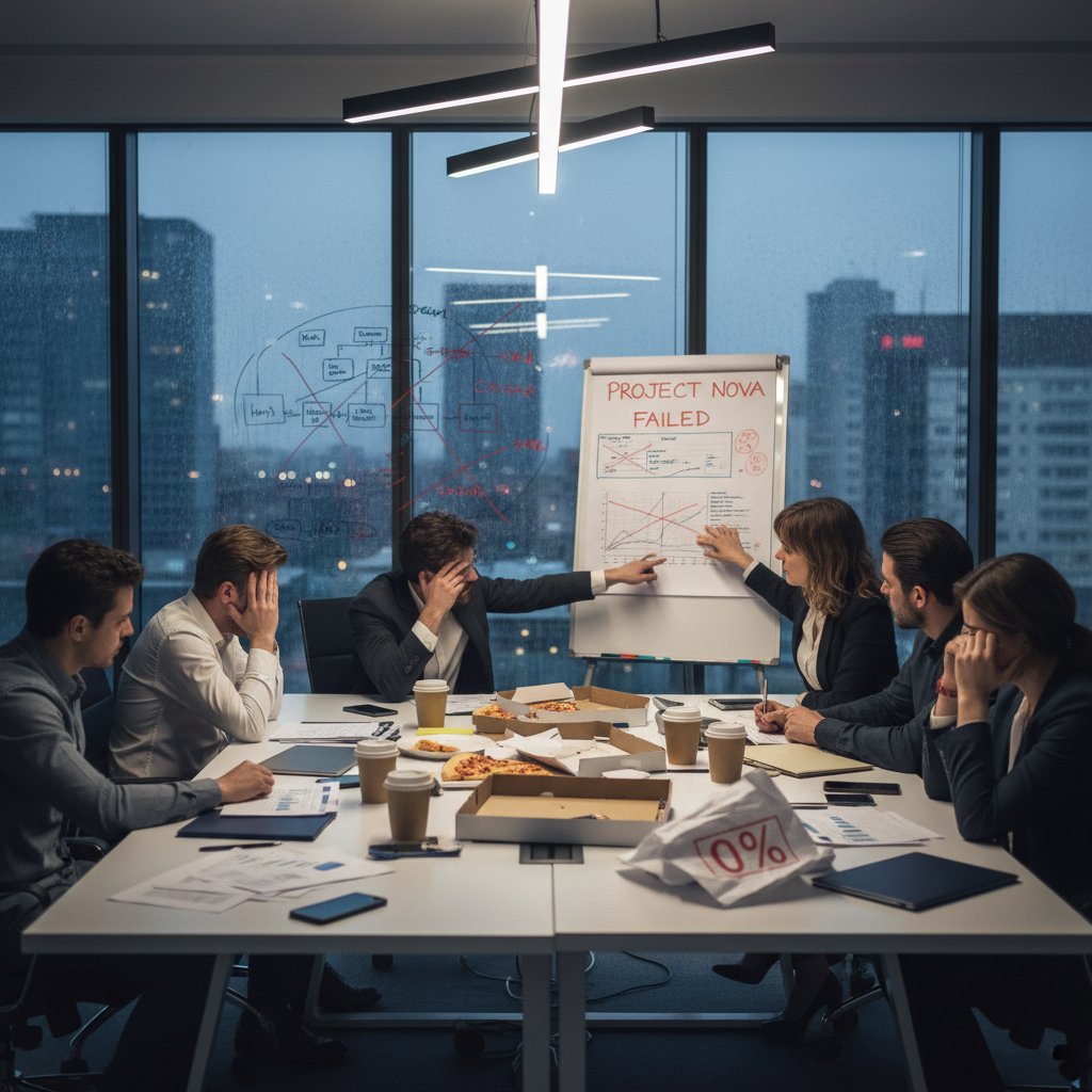Zespół analizujący nietrafiony projekt w biurze
