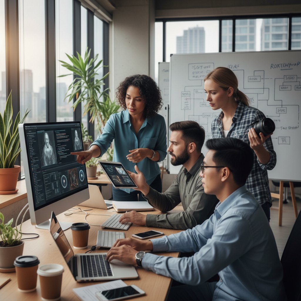 Zdjęcie zespołu wdrażającego narzędzia AI do przetwarzania obrazu w biurze