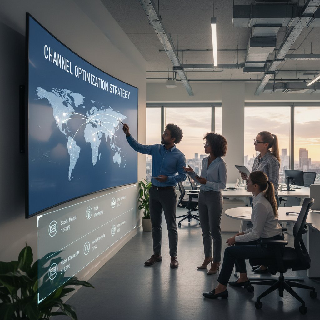 Zespół firmowy wybierający kanały komunikacji – mapa na ścianie, na której zaznaczono tylko kilka dróg