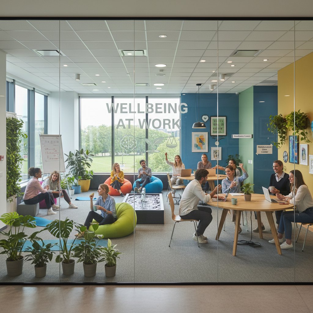 Zdjęcie zespołu pracującego nad projektem well-being w biurze, psychologia zdrowia w pracy