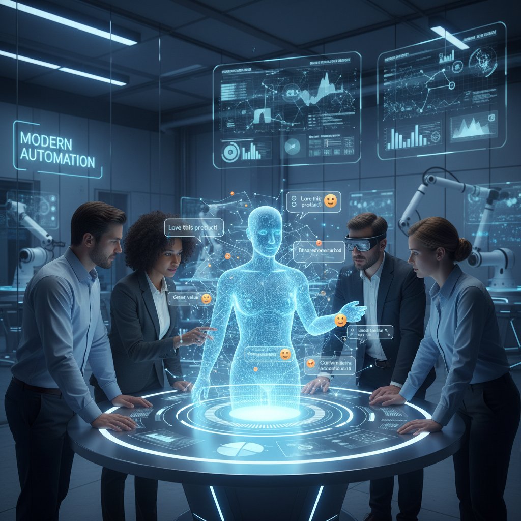 Zespół korzystający z pracownik.ai do analizy opinii klientów, nowoczesna automatyzacja obsługi