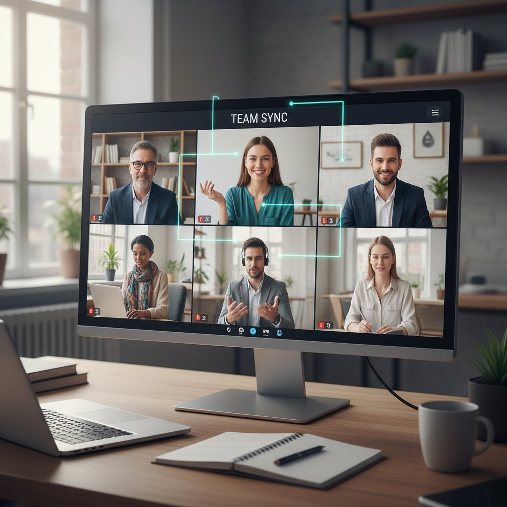 Zespół podczas wideokonferencji, ćwiczący komunikację online