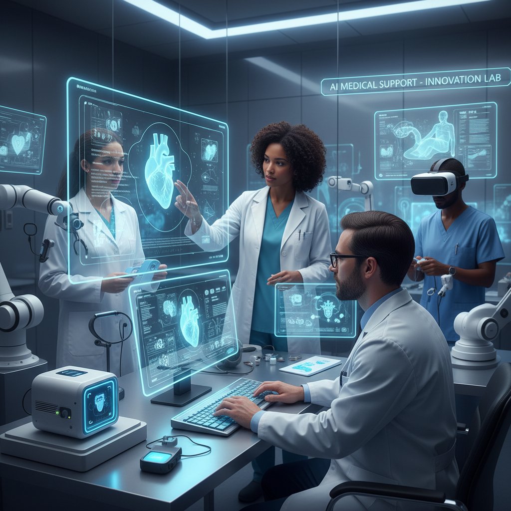 Zespół pracujący przy rozwoju narzędzi AI w medycynie, przyszłość wsparcia medycznego
