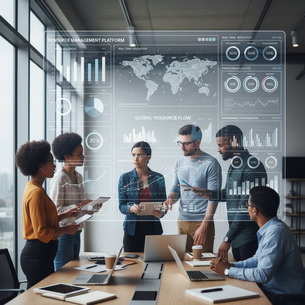 Zespół analizujący cyfrową tablicę z zaawansowaną analityką zasobów online i wskaźnikami efektywności