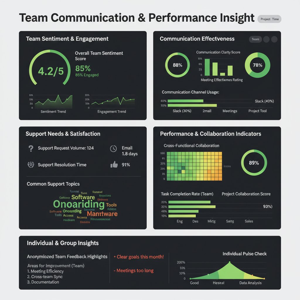 Team assessing support communication effectiveness, gathered around a digital dashboard with clear collaboration highlights