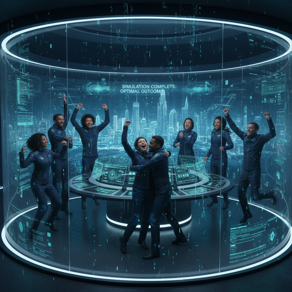 Zespół świętujący sukces po intensywnej symulacji kryzysowej