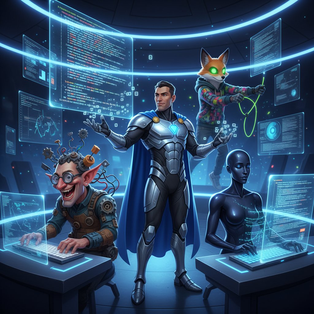 Zespół ludzi pracujący nad kodowaniem osobowości awatara AI