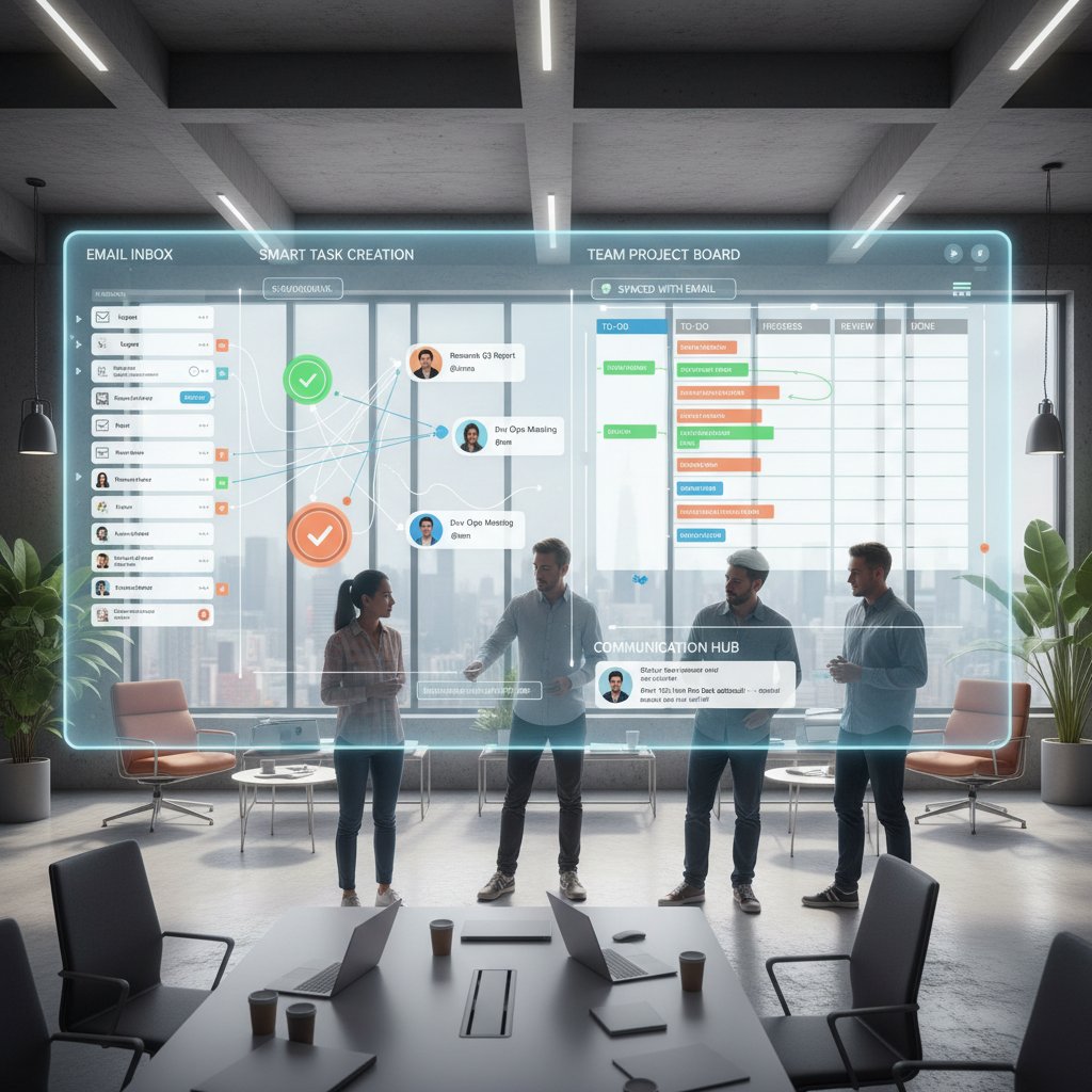 Team planning email workflow automation on a digital whiteboard, collaborative environment