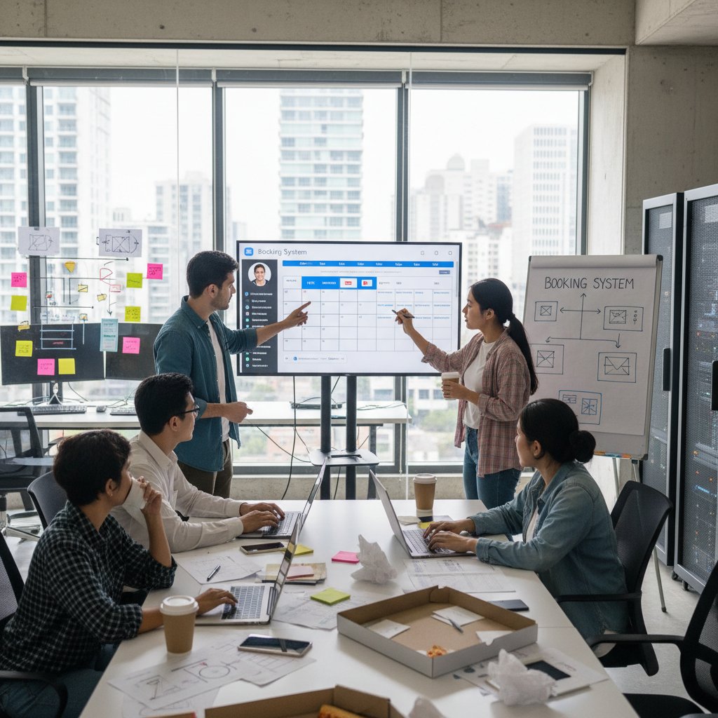 Zespół pracowników wspólnie wdrażający nowy system rejestracji wizyt