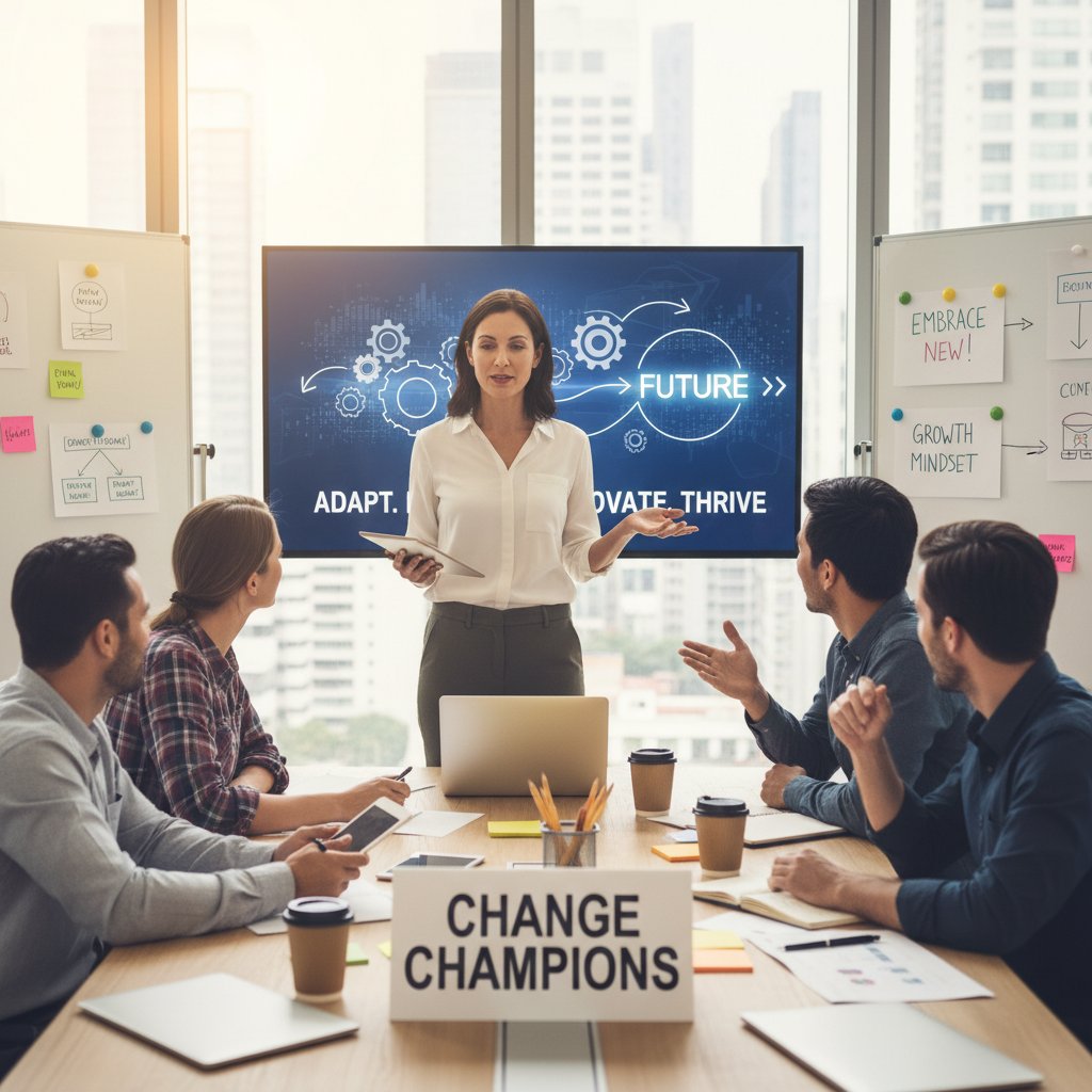 Lider przeprowadza rozmowę z zespołem, wspólna analiza i planowanie gotowości na innowacje