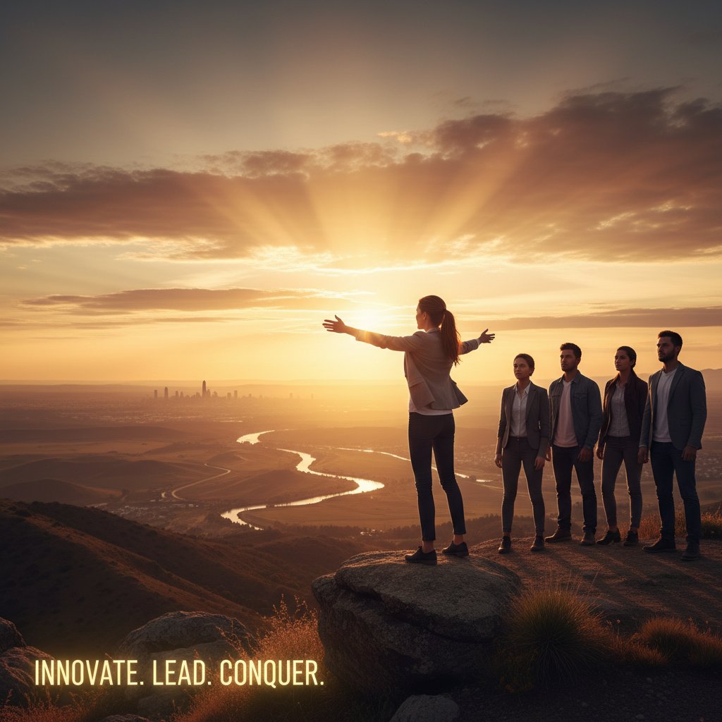 Lider zespołu inspirujący do zmian podczas zachodu słońca, leadership