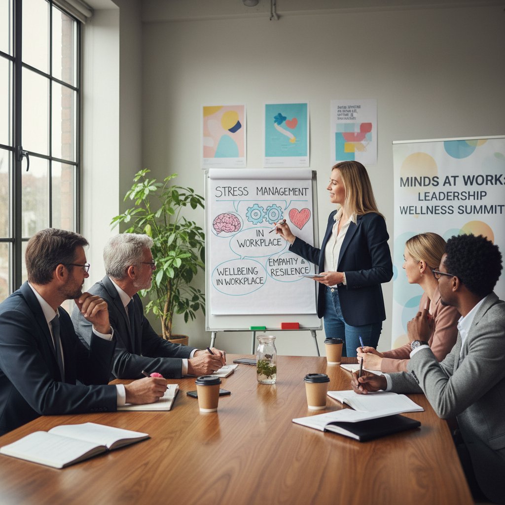 Fotografia zespołu liderów podczas warsztatów rozwojowych, wspierających zdrowie psychiczne
