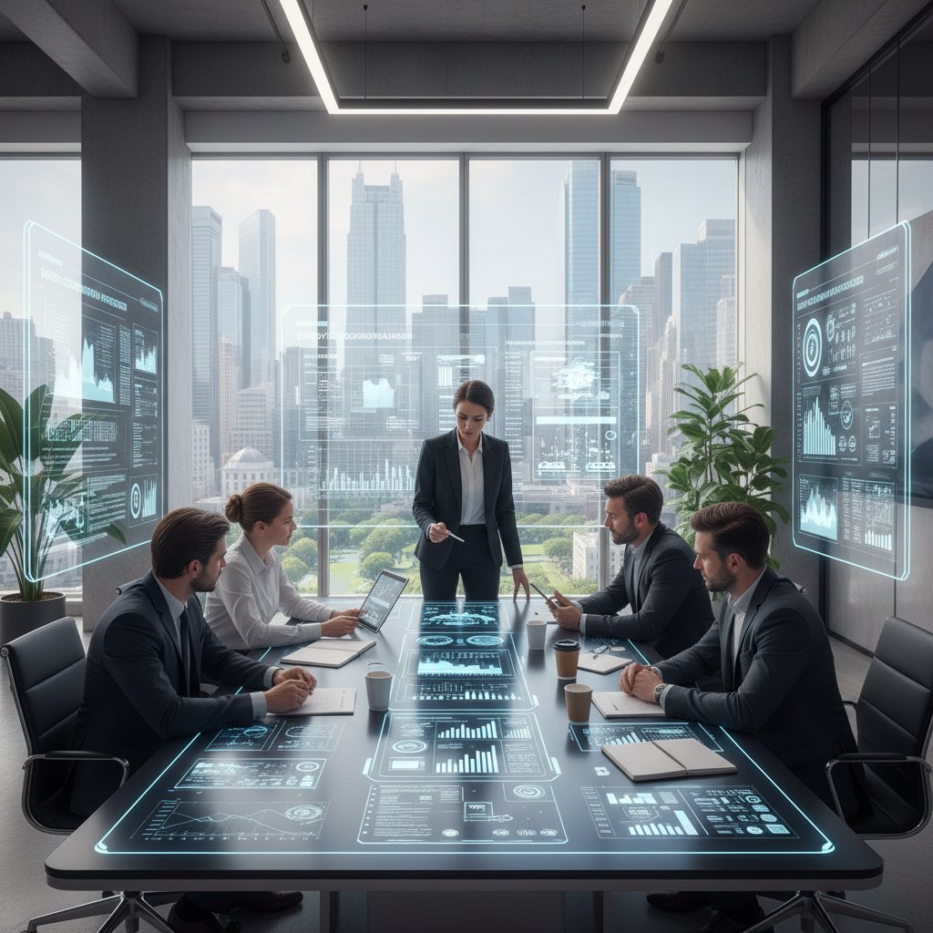 Spotkanie zespołu analizującego raporty i inspiracje do symulacji kryzysowych, nowoczesne biuro