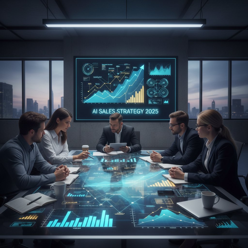 Zespół planujący strategię wdrożenia AI na podstawie trendów sprzedażowych w sali konferencyjnej