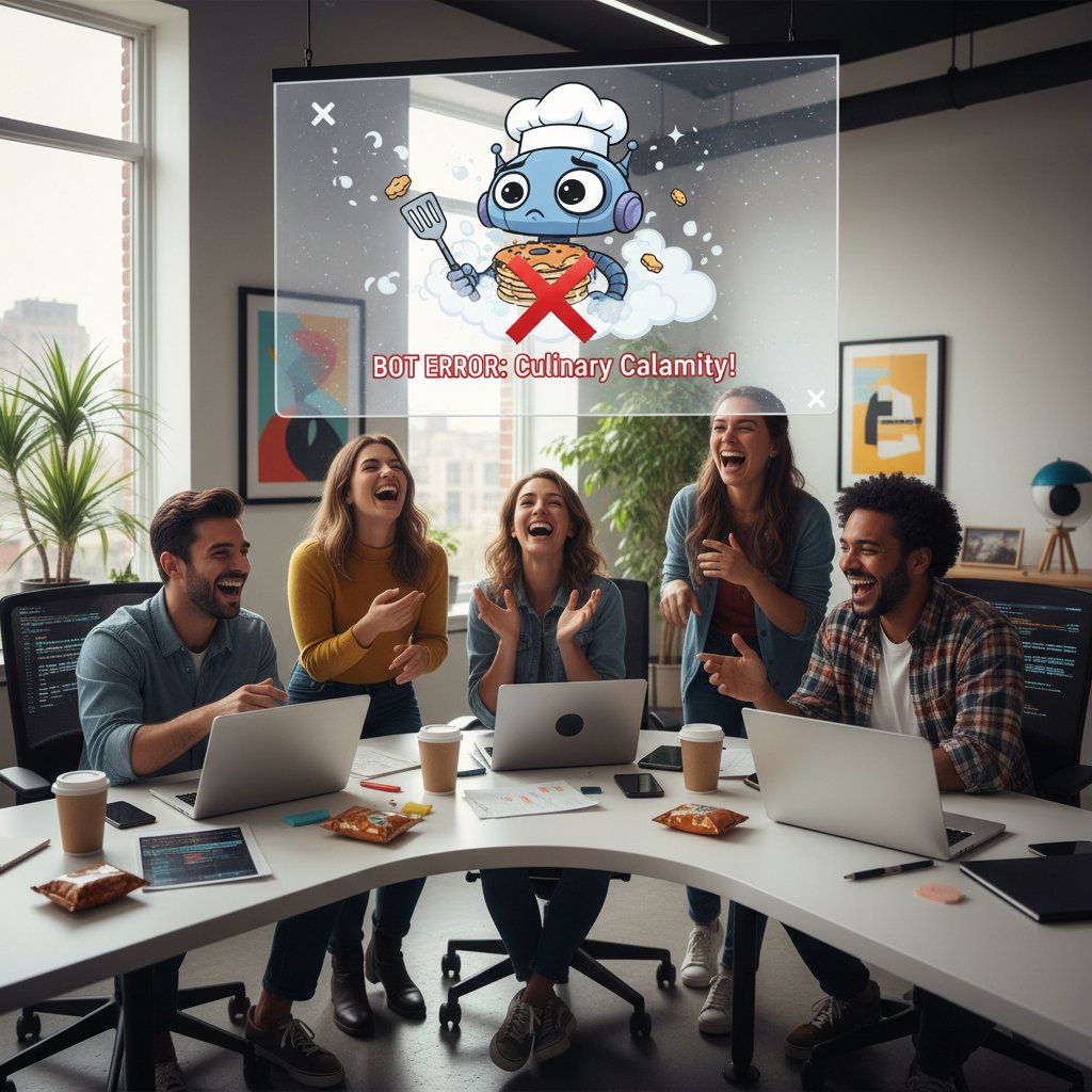 Zespół młodych ludzi testuje AI, śmieją się z pomyłki bota, atmosfera zabawy